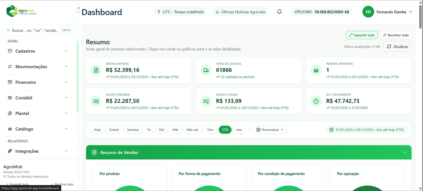 Rotina de nota de produtor rural na AgroMob
