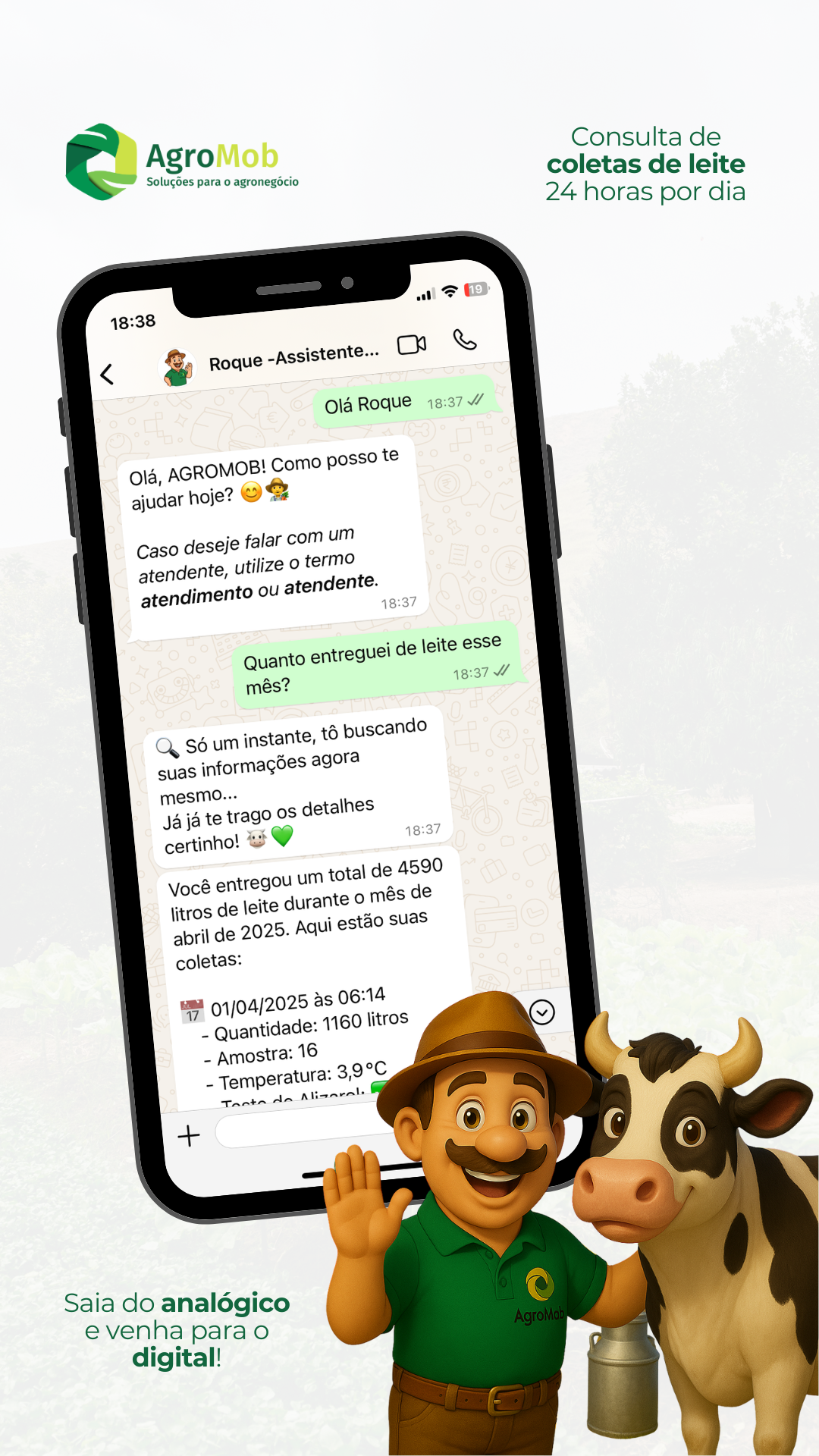 Assistente Virtual Roque da AgroMob no WhatsApp