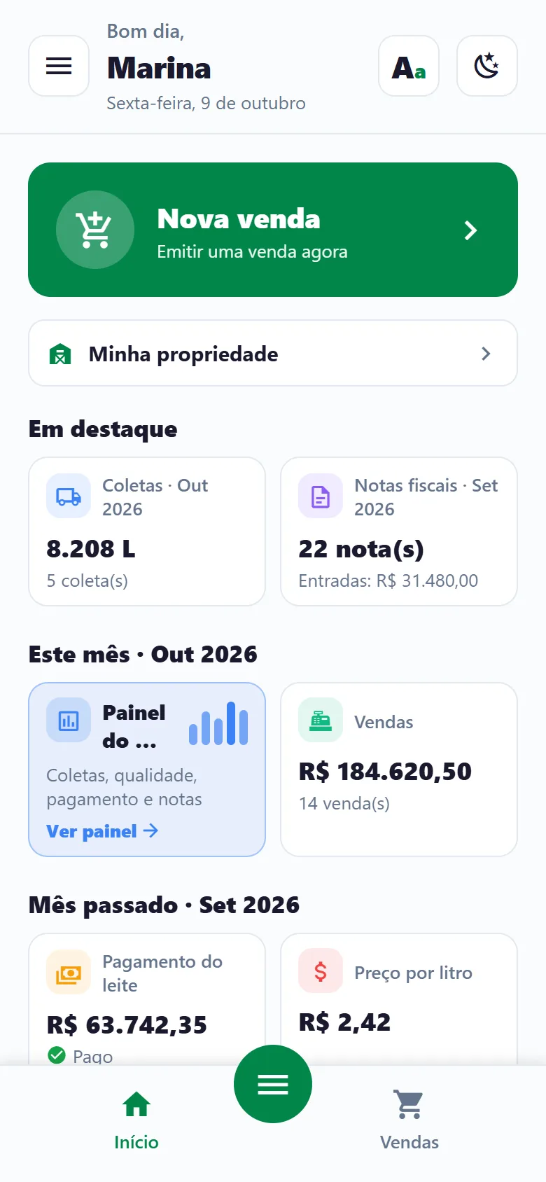 Modo simplificado do app, com cartões grandes