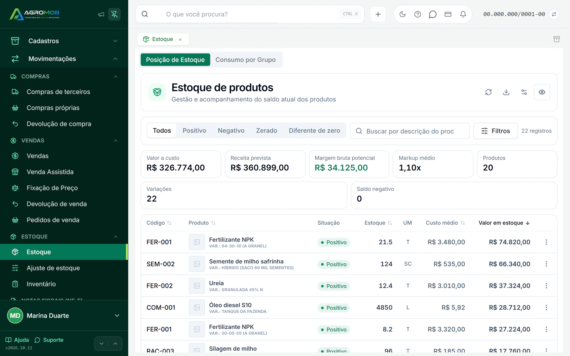 Tela operacional real da AgroMob