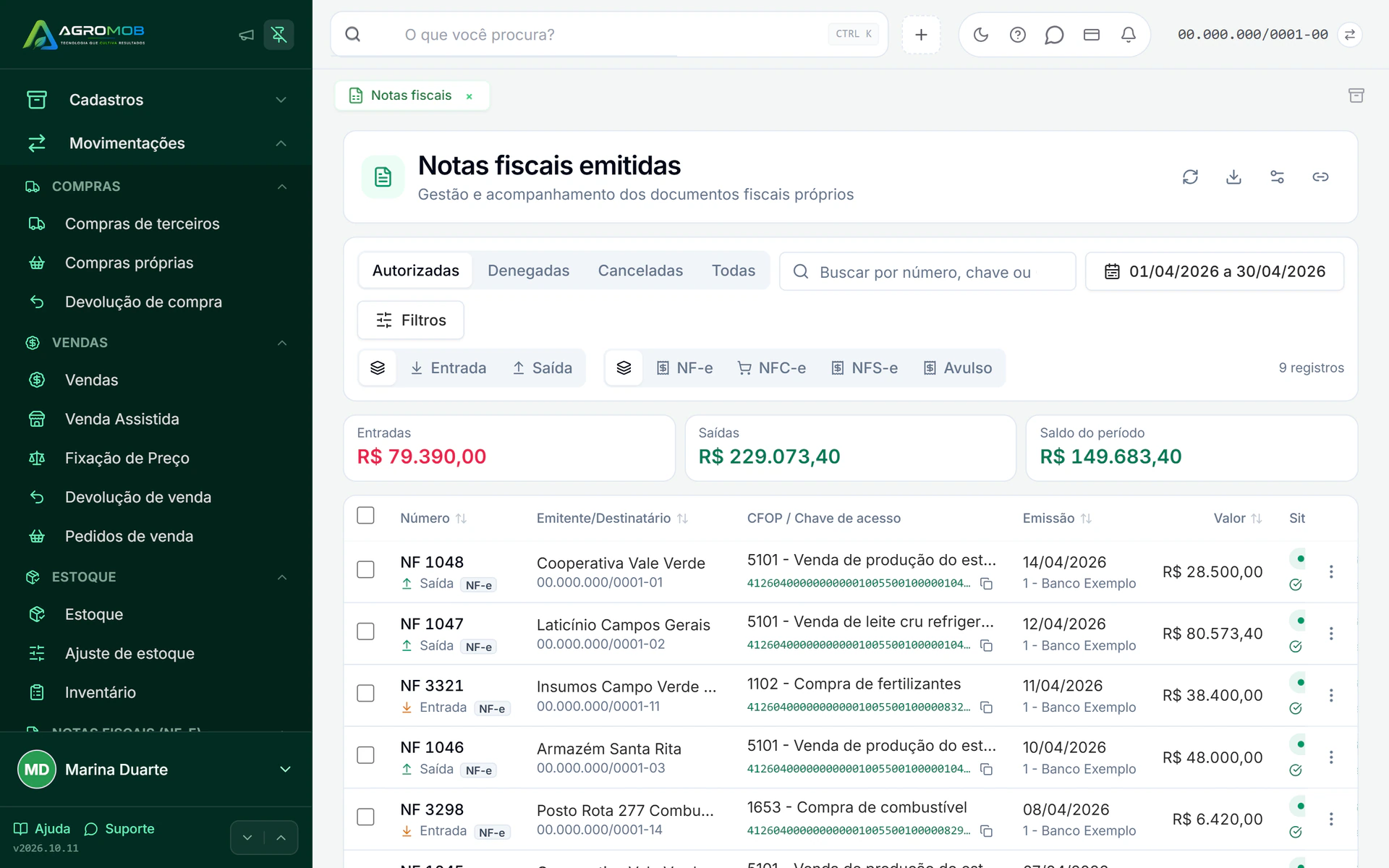 Demonstração do resultado (DRE) do cliente rural na AgroMob